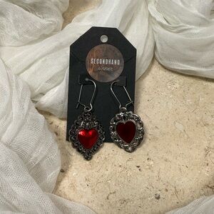 Silver Red Heart Dangle Earrings | Sacred Heart